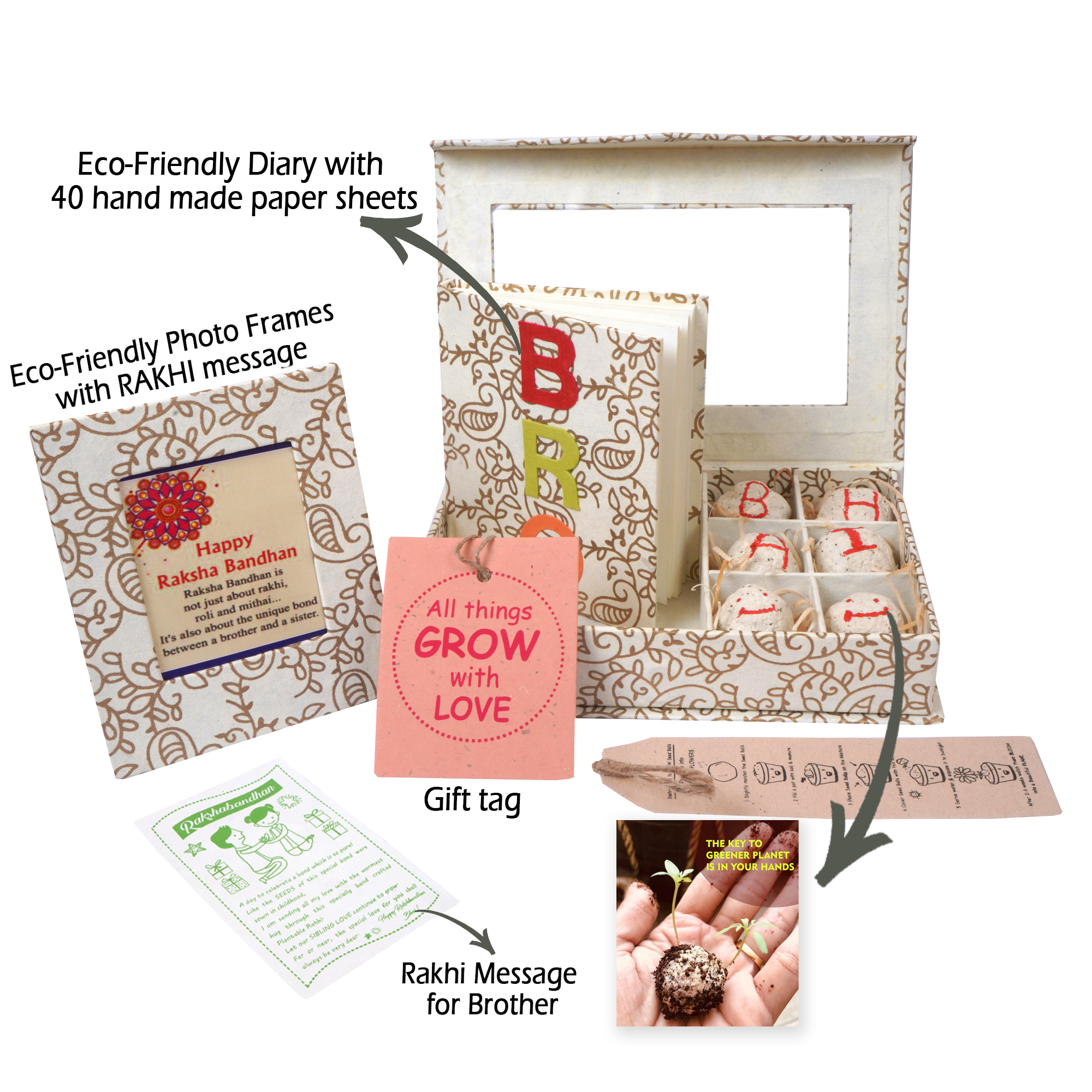 White Golden Window Box with Plantable Seed Balls + diary + Pen
