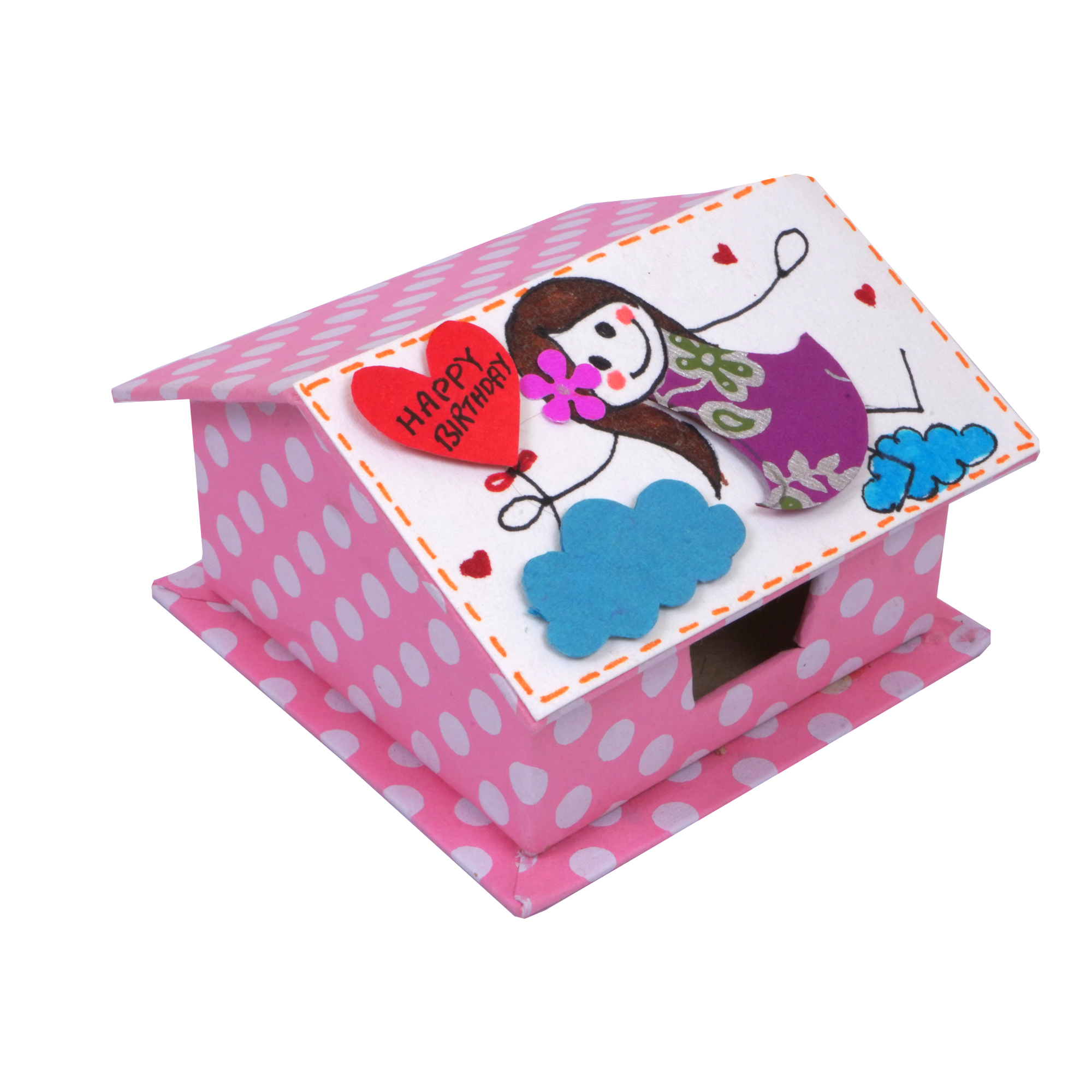 Pink Hut Box with Handcrafted theme Girl (message can be customised for qty)