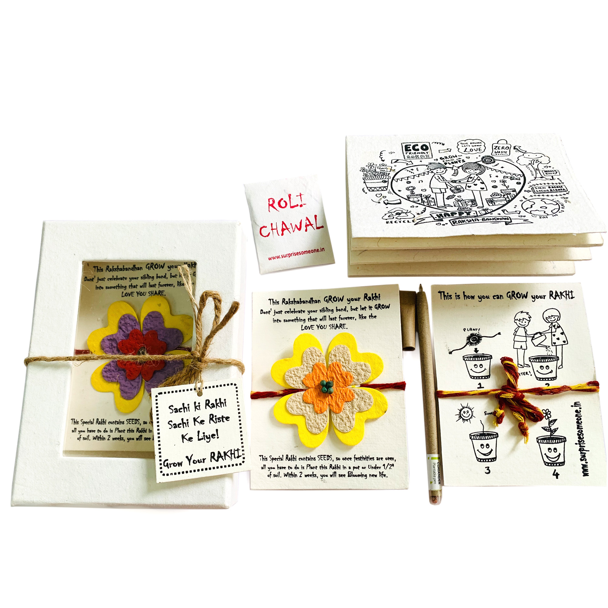 Rakhi Window Box with Plantable Eco Friendly Rakhi with Diary and seed pen