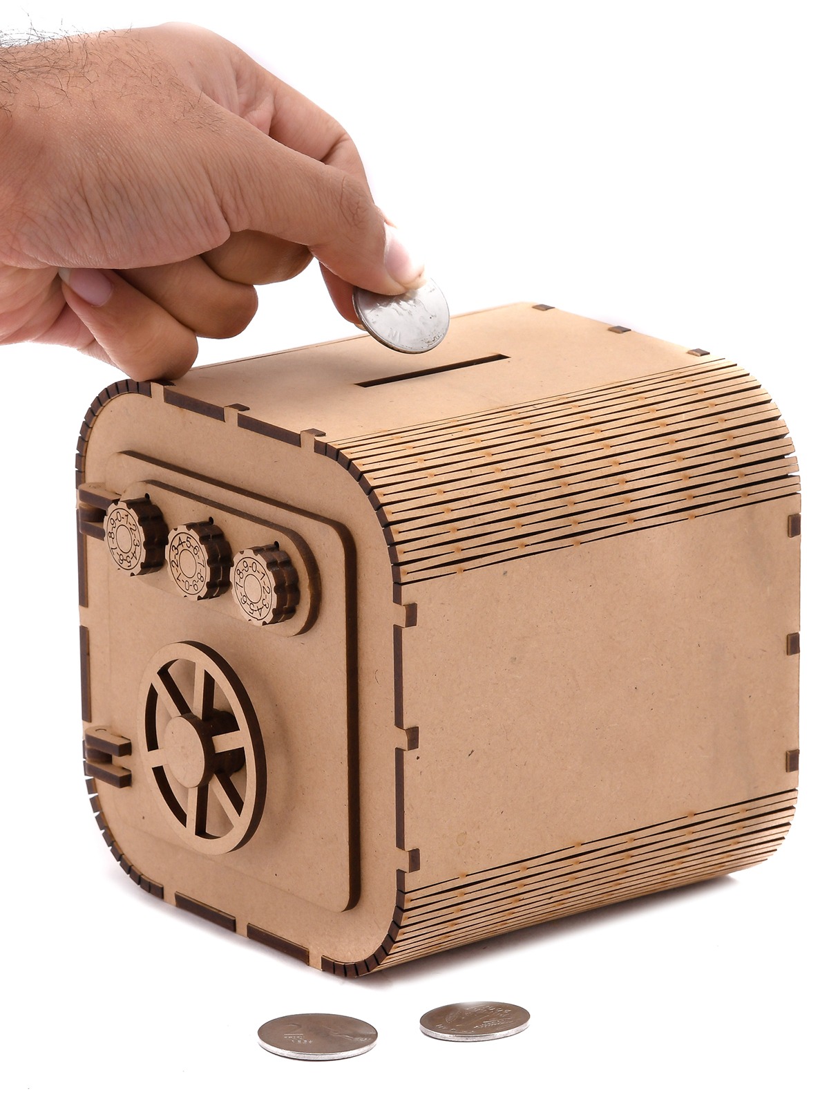 wooden piggy bank