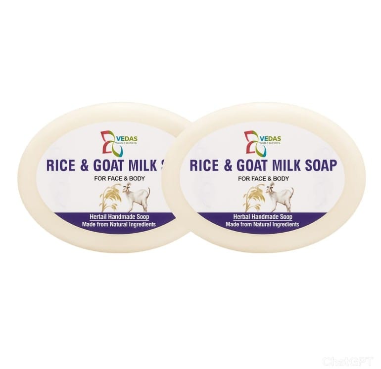 VEDAS HERBALS Rice Goat Milk Handmade Bathing Bar, 90g to 100g Pack Of 2