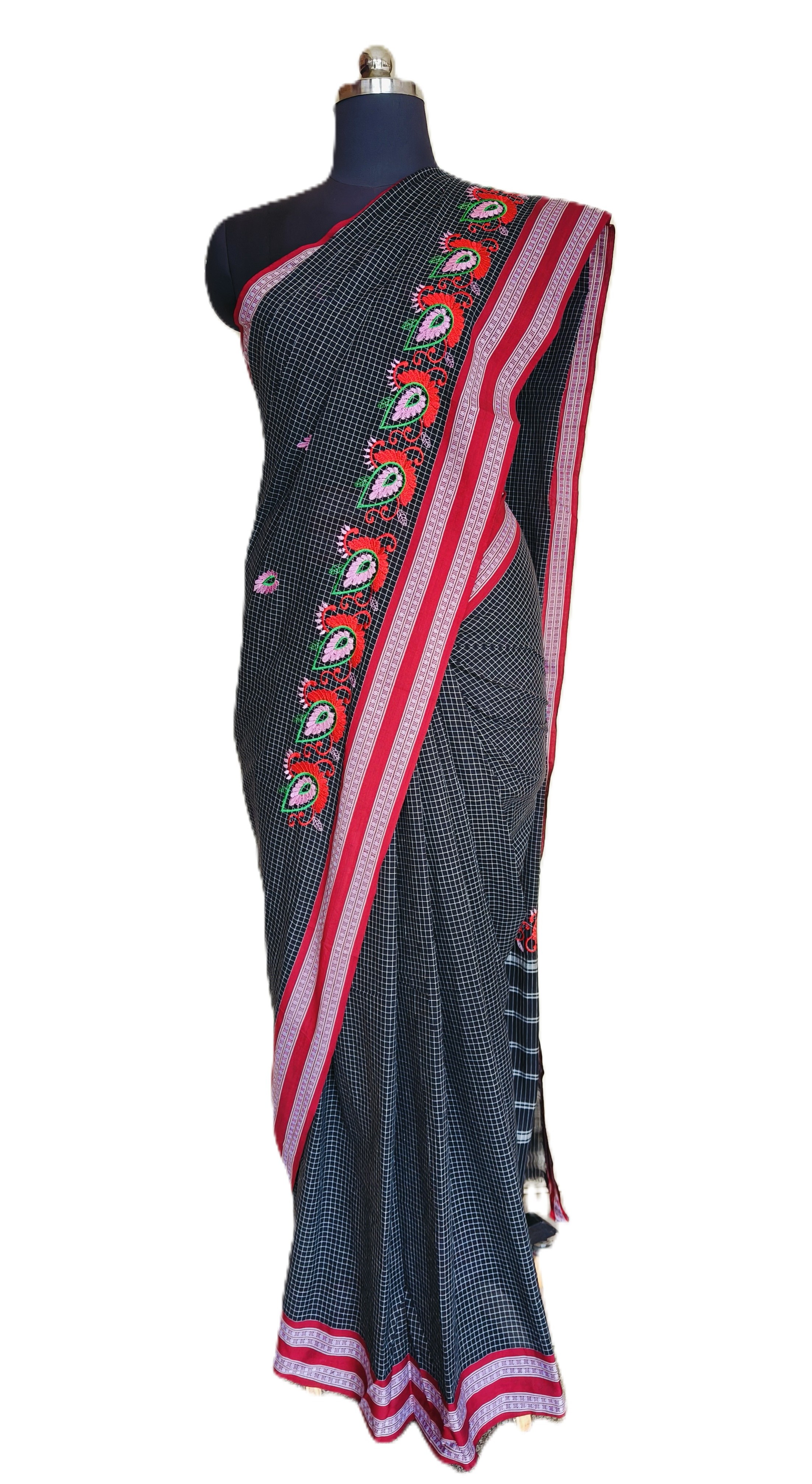 Designer Goan kunbi saree handwoven-Black