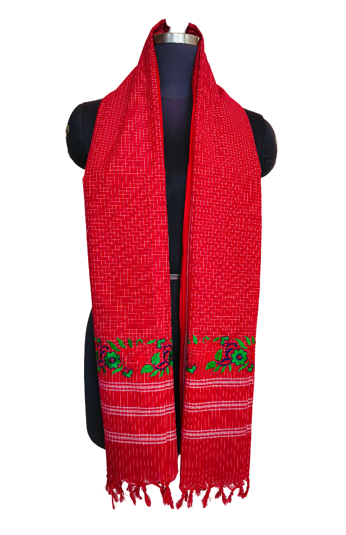 Designer Goan kunbi shawl, Dupatta Handwoven-Red
