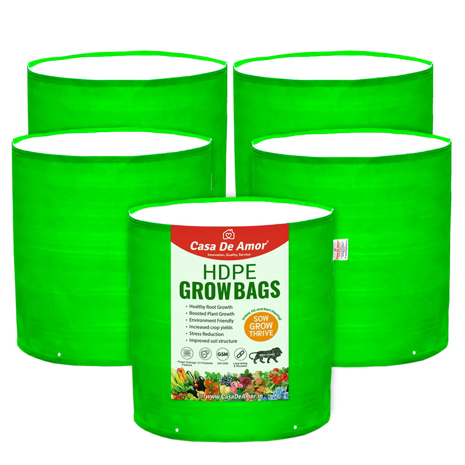 HDPE 260 GSM Green Grow Bags (12x12 Inches)