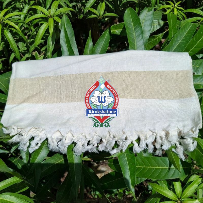 Wrukshatone Natural Dyed Organic Cotton Stripes Big Bath Towel - Myrobalan Kakki