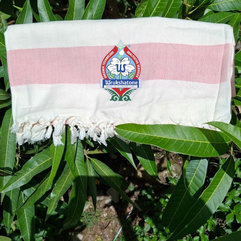 Wrukshatone Natural Dyed Organic Cotton Stripes Big Bath Towel - Palash Pink