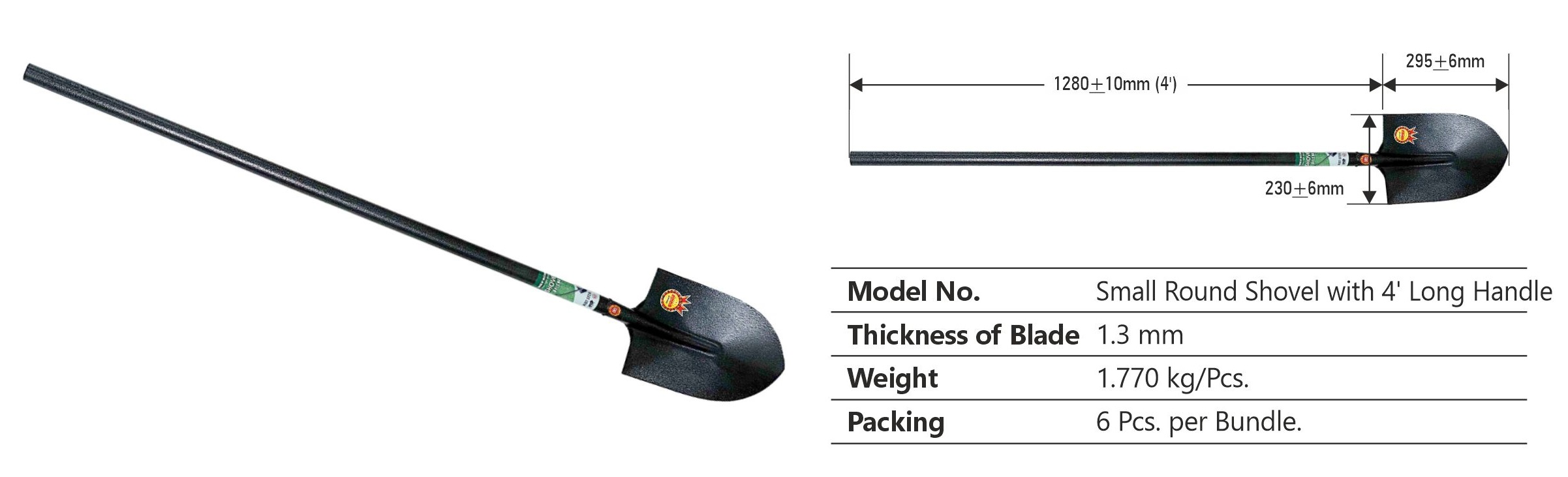 Small Round Shovel With 4' Long Handle