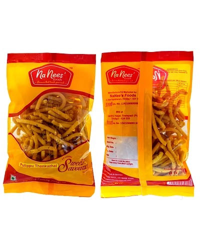snacks such as namkeen, murukku, sev, bhujia, chips, mixtures, and millet snacks,