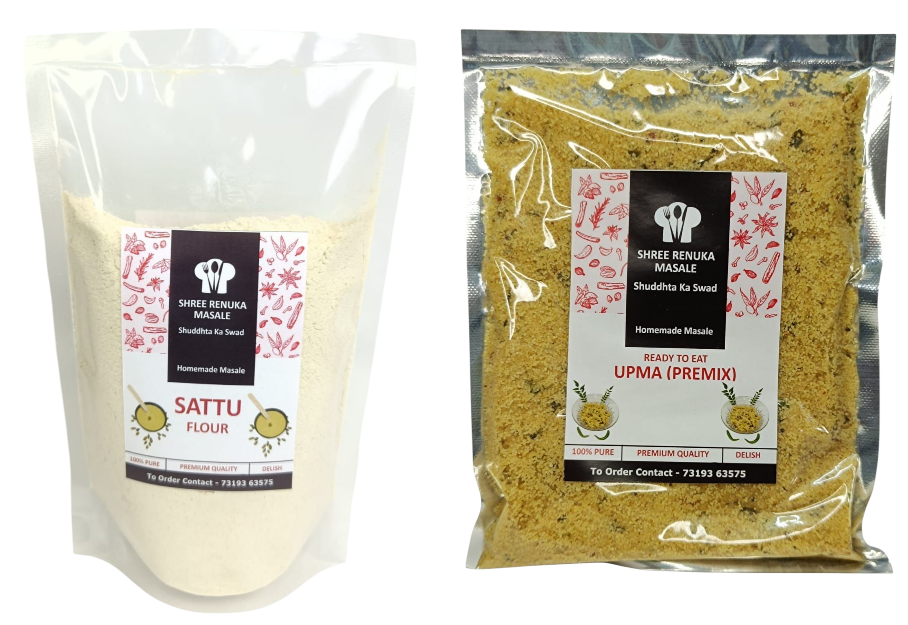 Homemade Ready to eat Suji Upma Mix| No Palm Oil | 140gm & Ghehu, Chana Sattu Flour, 250gm | Combo