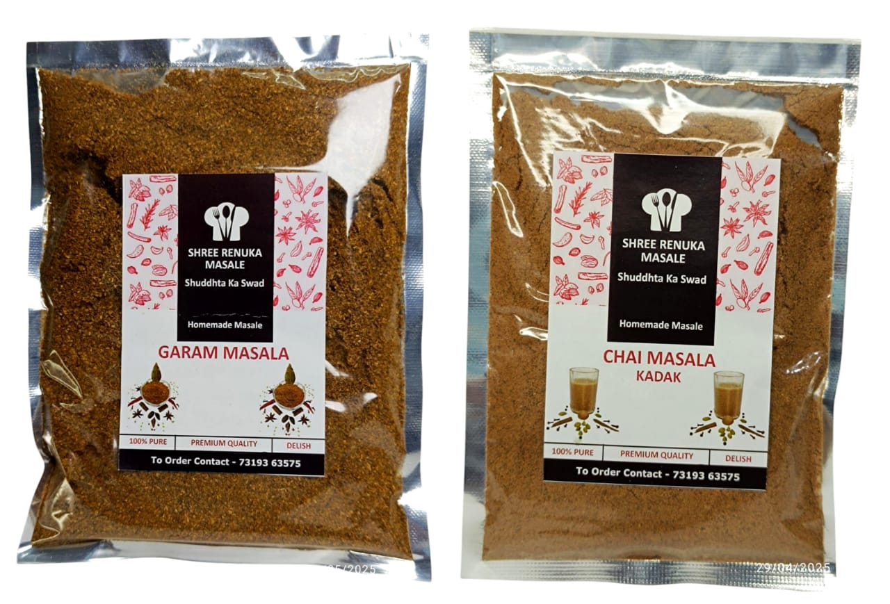 Homemade Special Hand Picked and Home Made Garam Masala Powder, 100gm & Kadak Chai Masala Powder - 50gm | Combo