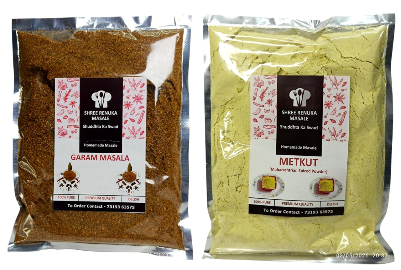 Homemade, Special Hand Picked and Home Made Garam Masala Powder, 100gm & Metkut Powder | Traditional Maharashtrian Spiced Powder (Mixed Lentil and Spice Blend) | 100gm | Combo