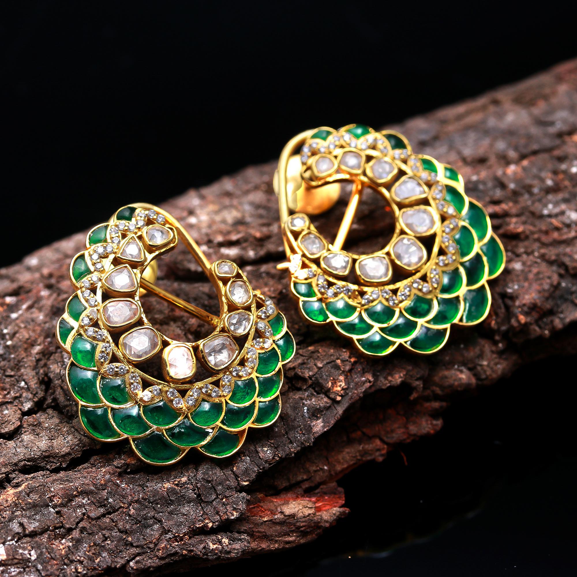 polki diamond green fancy studs