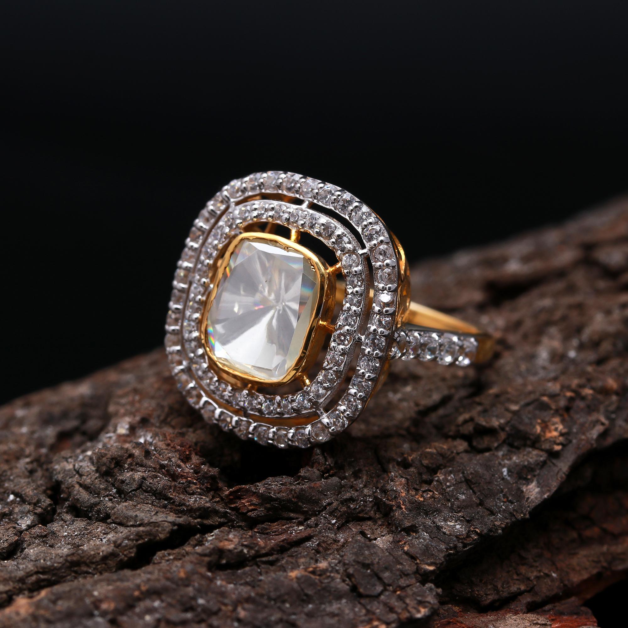 polki ring with double line diamond