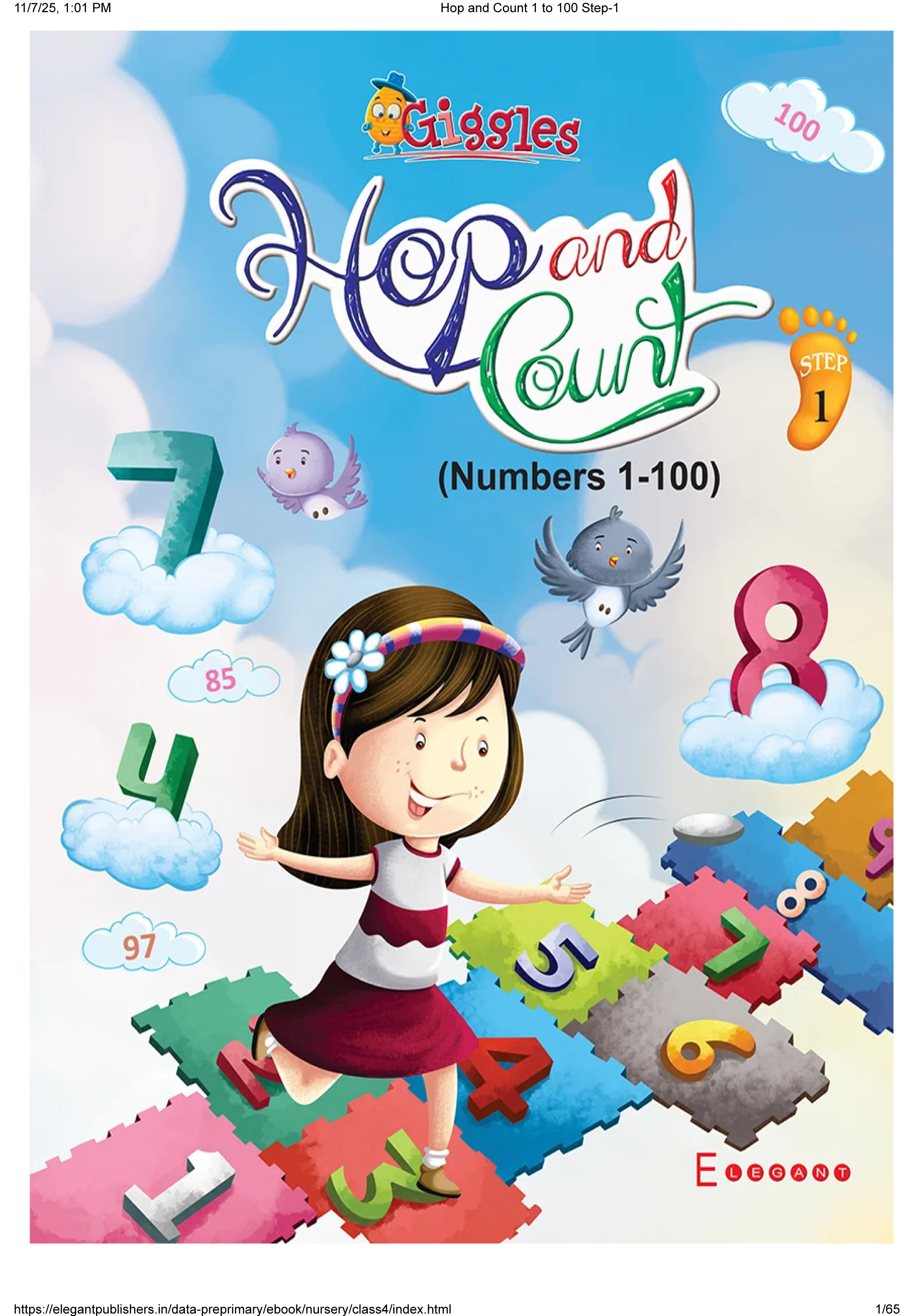 Hop and Count – Math 1 to 100 Numbers Learning Book for Nursery Kids | Fun Early Math Practice Book | Elegant Publishers