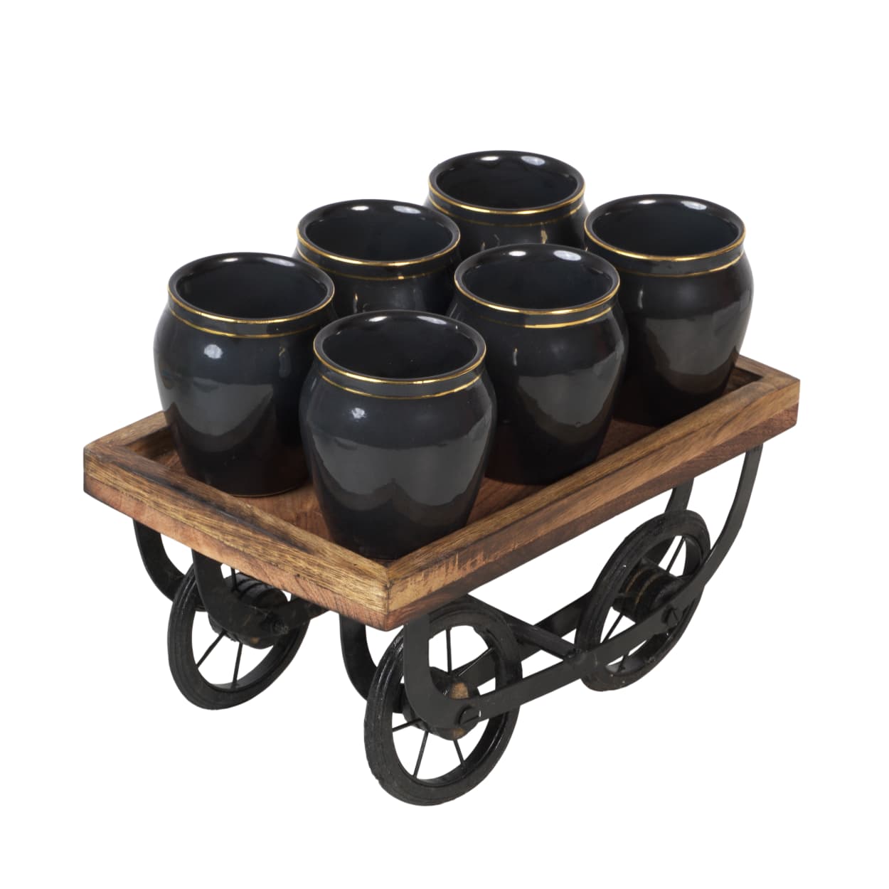 Black Ceramic Kullad with Serving Thela