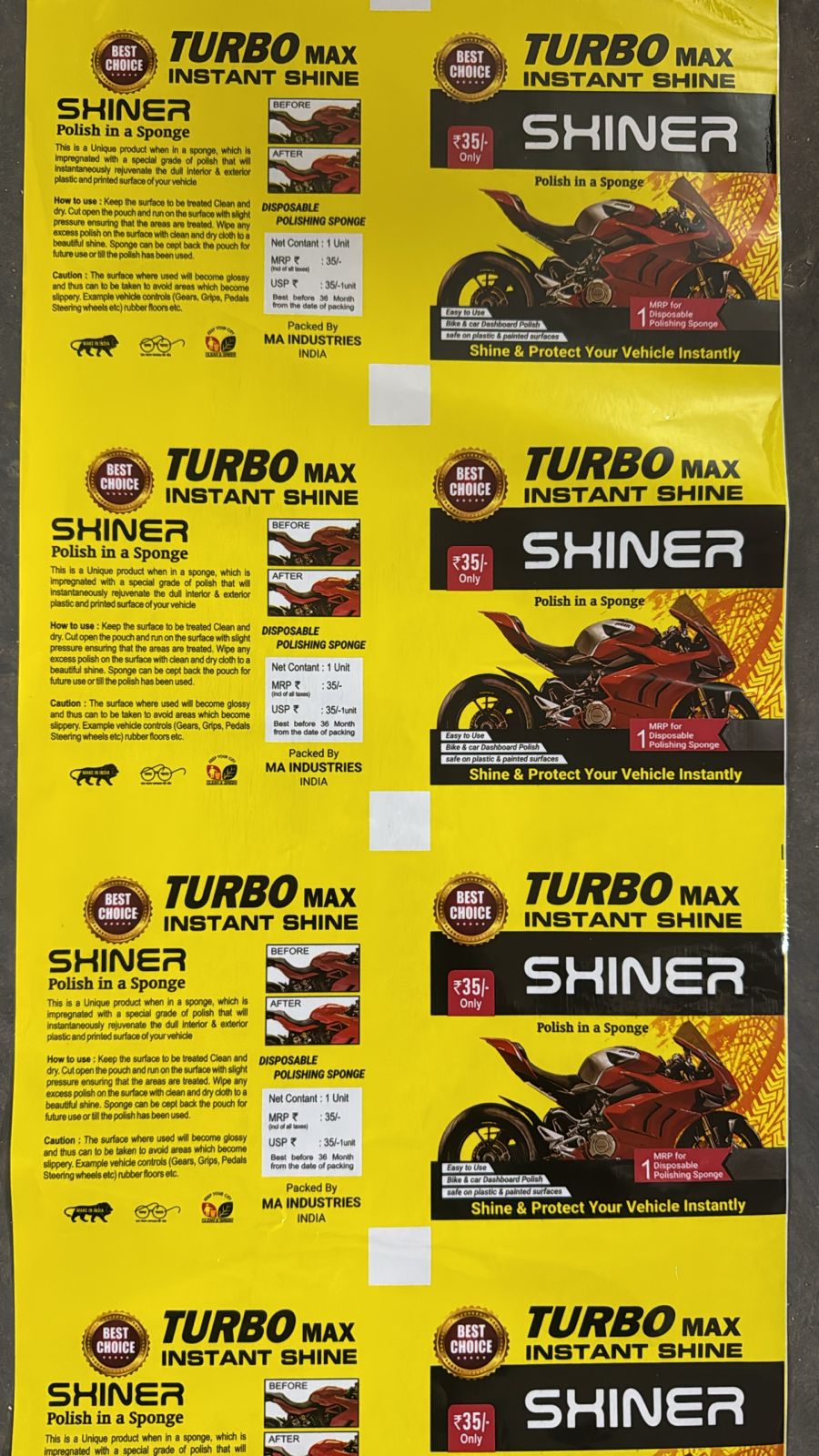 Terbo  Max Instant Shine Packaging pouches