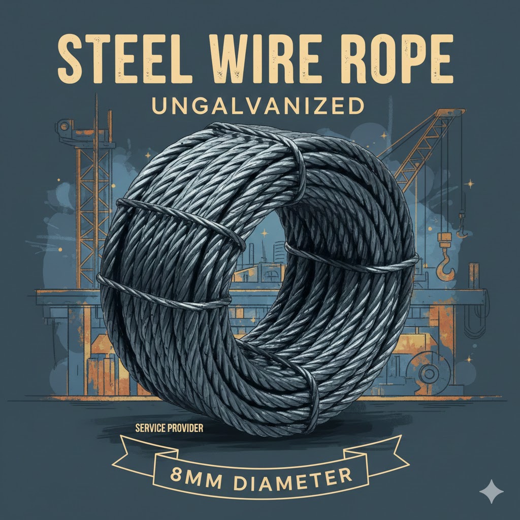 Service Provider of steel wire rope ungalvanized 8mm ,1770 lubricated rhol with jute core, steel wire rope ungalvanised 8mm steel core & steel wire rope ungalvanized 10mm 