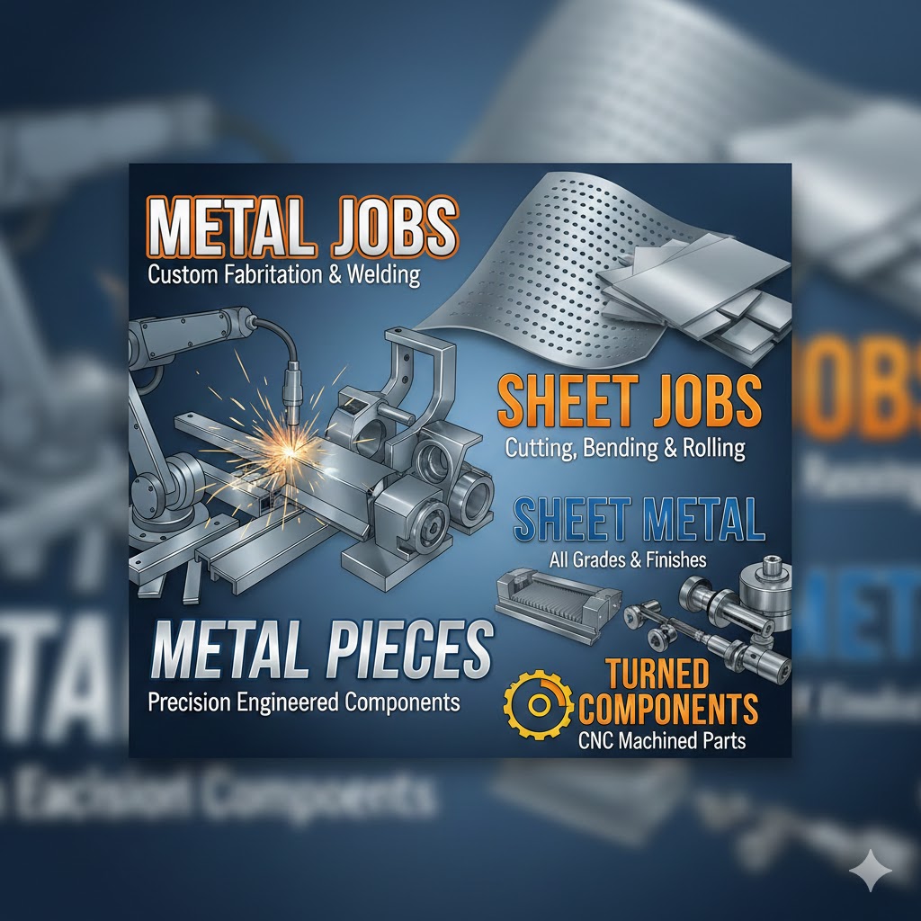 metal jobs, metal pieces, sheet jobs, sheet metal, and turned components