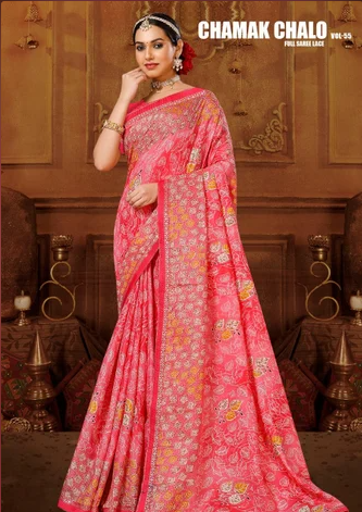 Kayaan Chamak Chalo Vol 55 Floral Print Vichitra Silk Saree Set