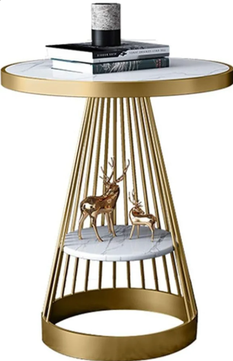 Decor India Side Table Marble Coffee Table Golden Hollow Out Metal Base Small Round Table Bedside
