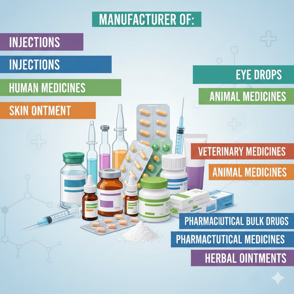 Injections, Human Medicines, Eye Drops, Skin Ointment, Veterinary Medines, Animals Medicines, Pharmaceutical Bulk Drugs, Pharmaceutical Medicines, Herbal Ointments