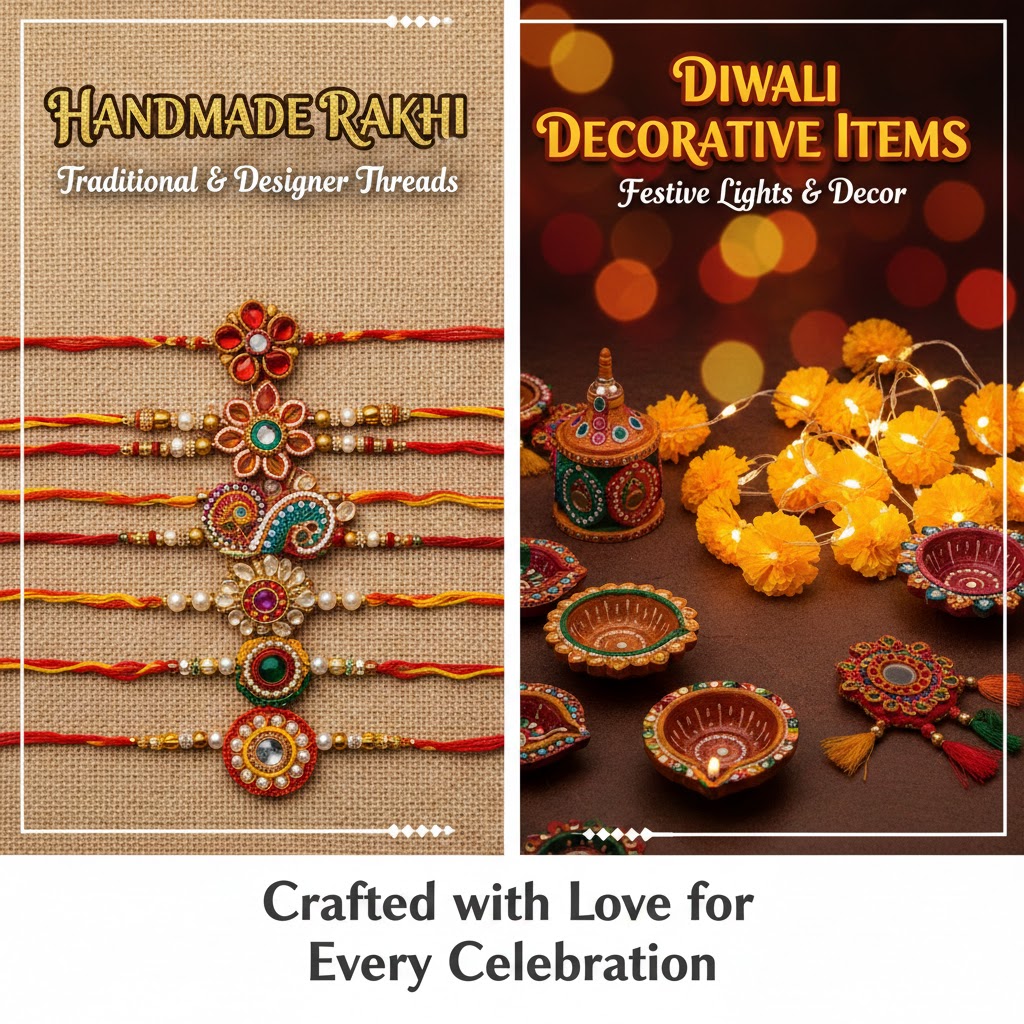 Handmade rakhi and diwali decorative items  