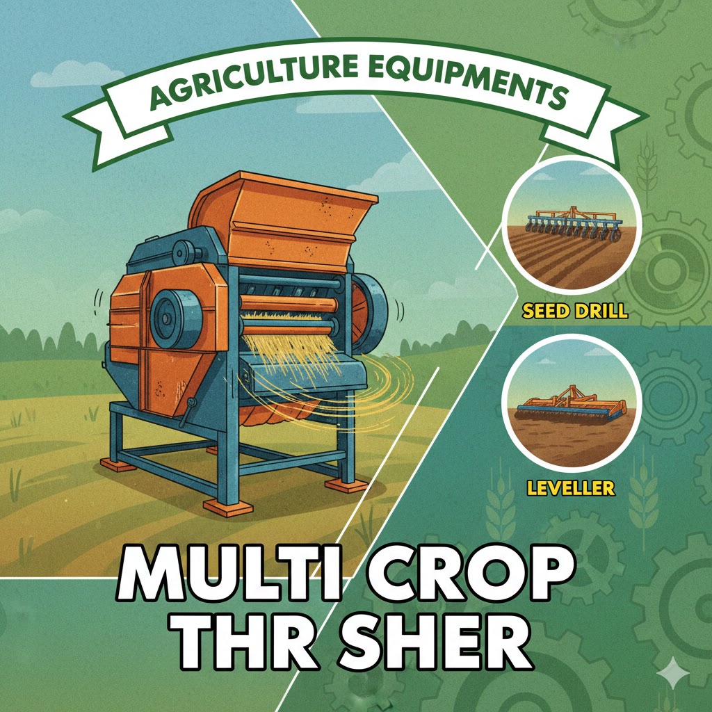  Agriculture equipments:- multi crop thresher, seed drill, leveller etc.