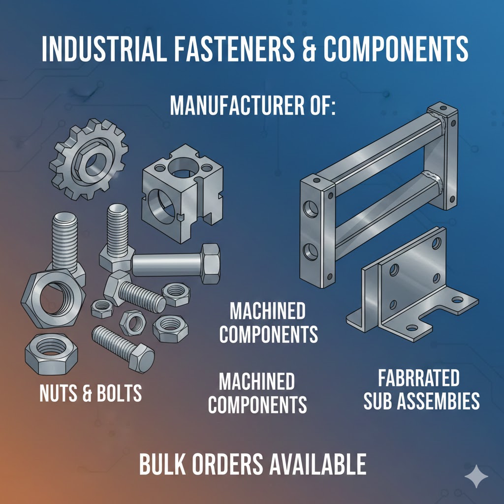 nuts, bolts, machined components, fabricated sub assemblies