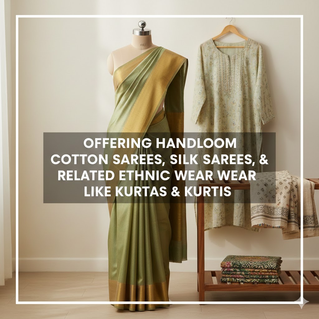 offering handloom cotton sarees, silk sarees, and related ethnic wear like kurtas or kurtis.