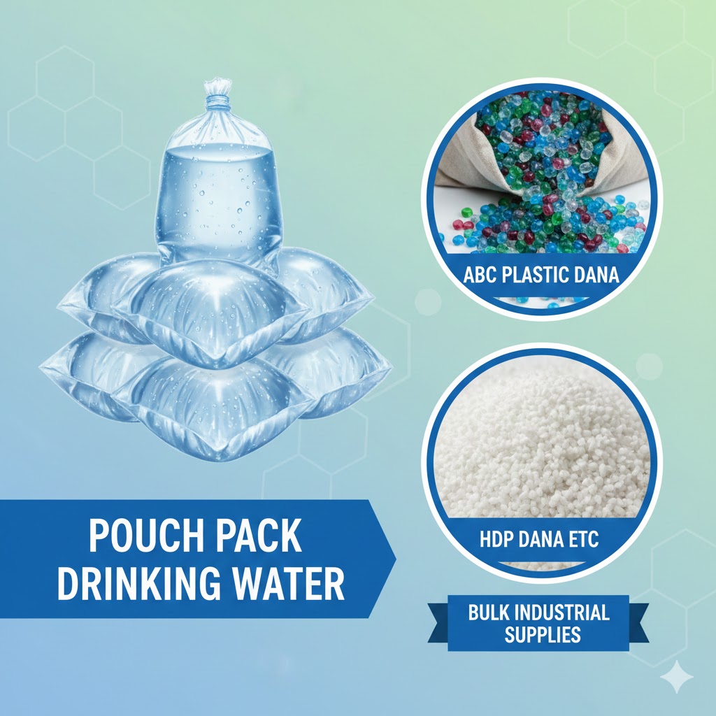 Pouch pack drinking water, abc plastic dana, hdp dana etc