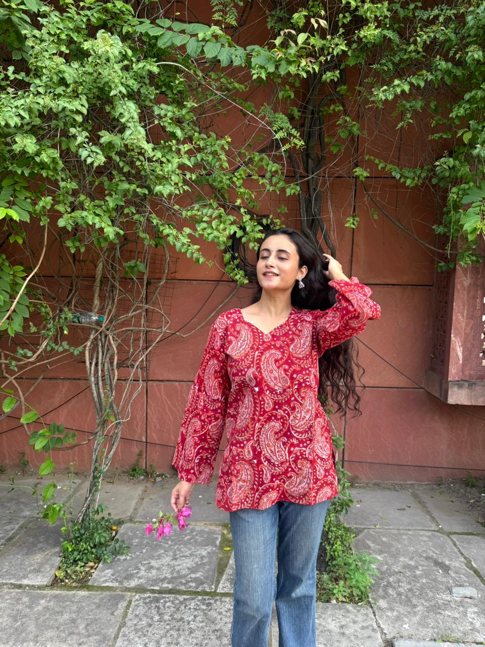 Nush Corset Back Short Kurti Hand Block Print