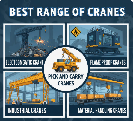 electromagnetic crane, flame proof cranes, industrial cranes, material handling cranes & pick and carry cranes 