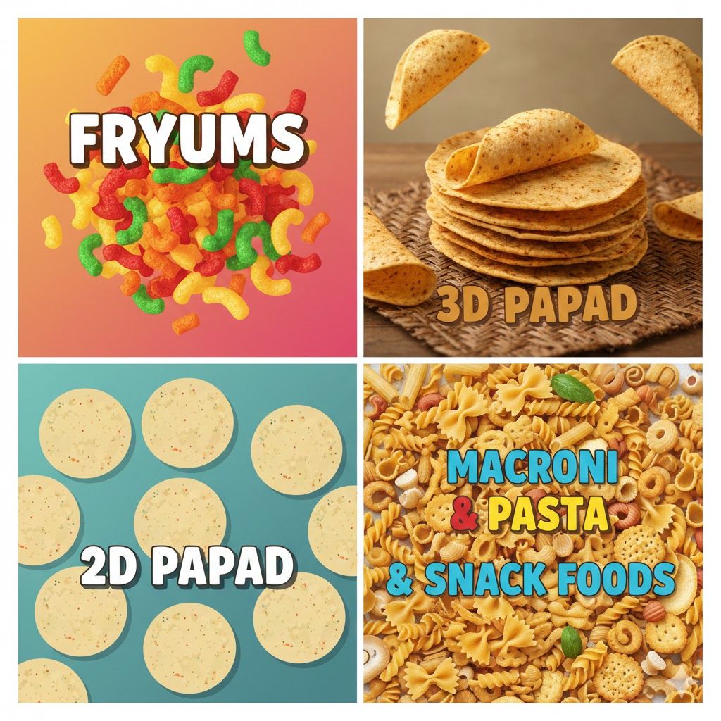  fryums, 3d papad, 2d papad, macroni &pasta & snack foods