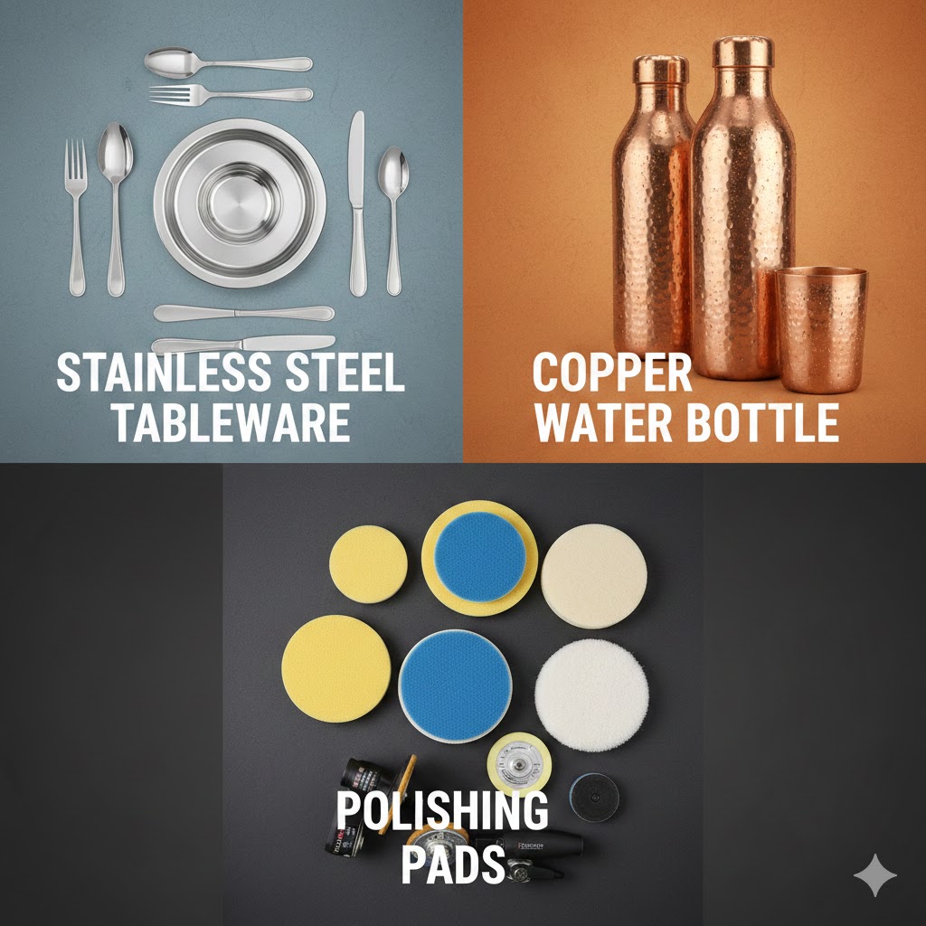 stainless steel tableware, copper water bottle & polishing pads
