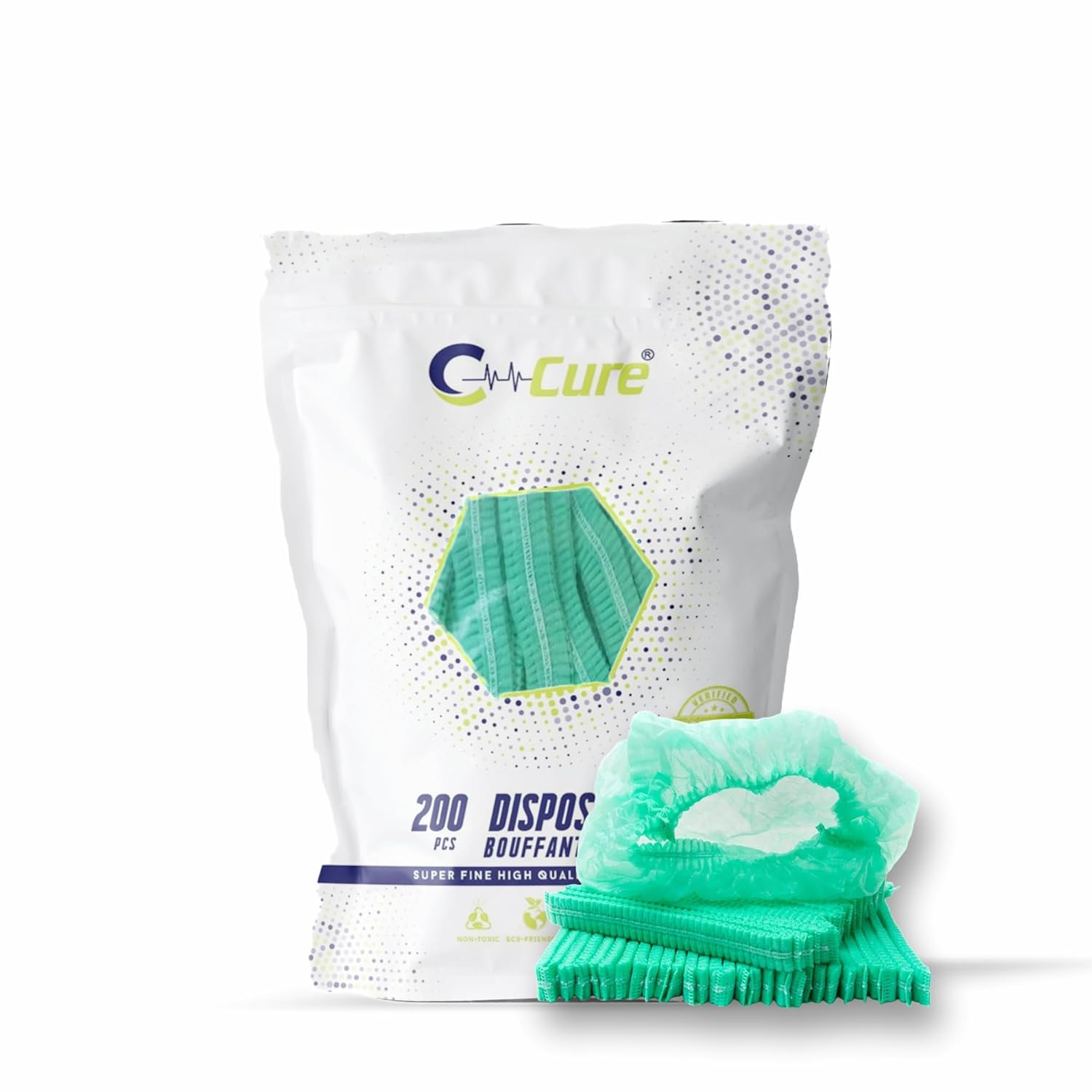 C-Cure Disposable Bouffant Cap| Hairnet Cap/ Nurses Cap for Clean Room Food Processing Plant or Hospital | Size 18 inch | 100Pcs/pack