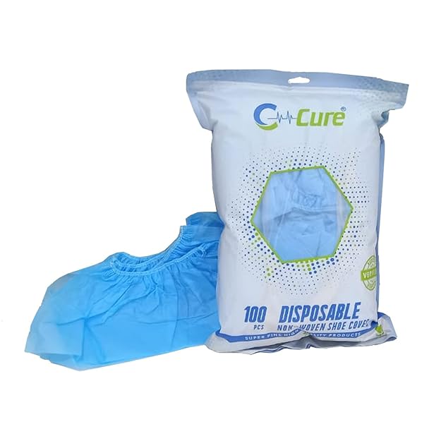 C-Cure Disposable Non Woven Shoe Cover| 25GSM Premium Quality for Hospital & Clean Room Industrail Plant | Blue 100 pcs /Pack