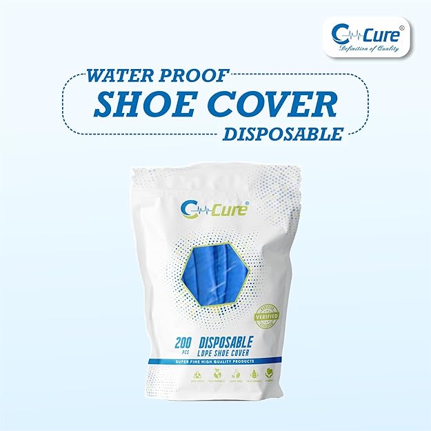 C-Cure Disposable LDPE Shoe Cover for Industrial & clean Room Facility, Pharma & Chemical Plant | Protective Shoes Cover, Regular size| Blue 100 pair