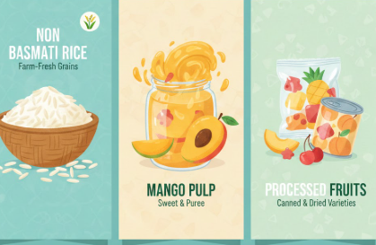 non basmati rice, mango pulp & processed fruits