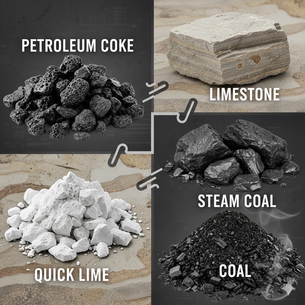 petroleum coke, quick lime, limestone, steam coal & coal 