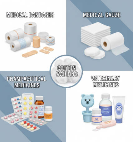  medical bandage, pharmaceutical medicines, medical gauze, veterinary medicines & cotton wadding 