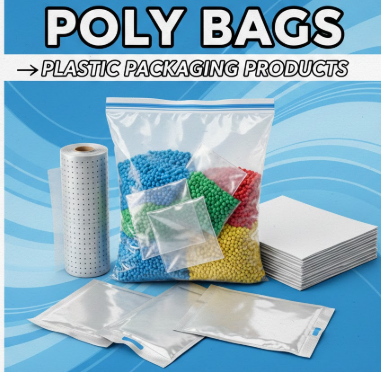  poly bags, primarily plastic packaging products