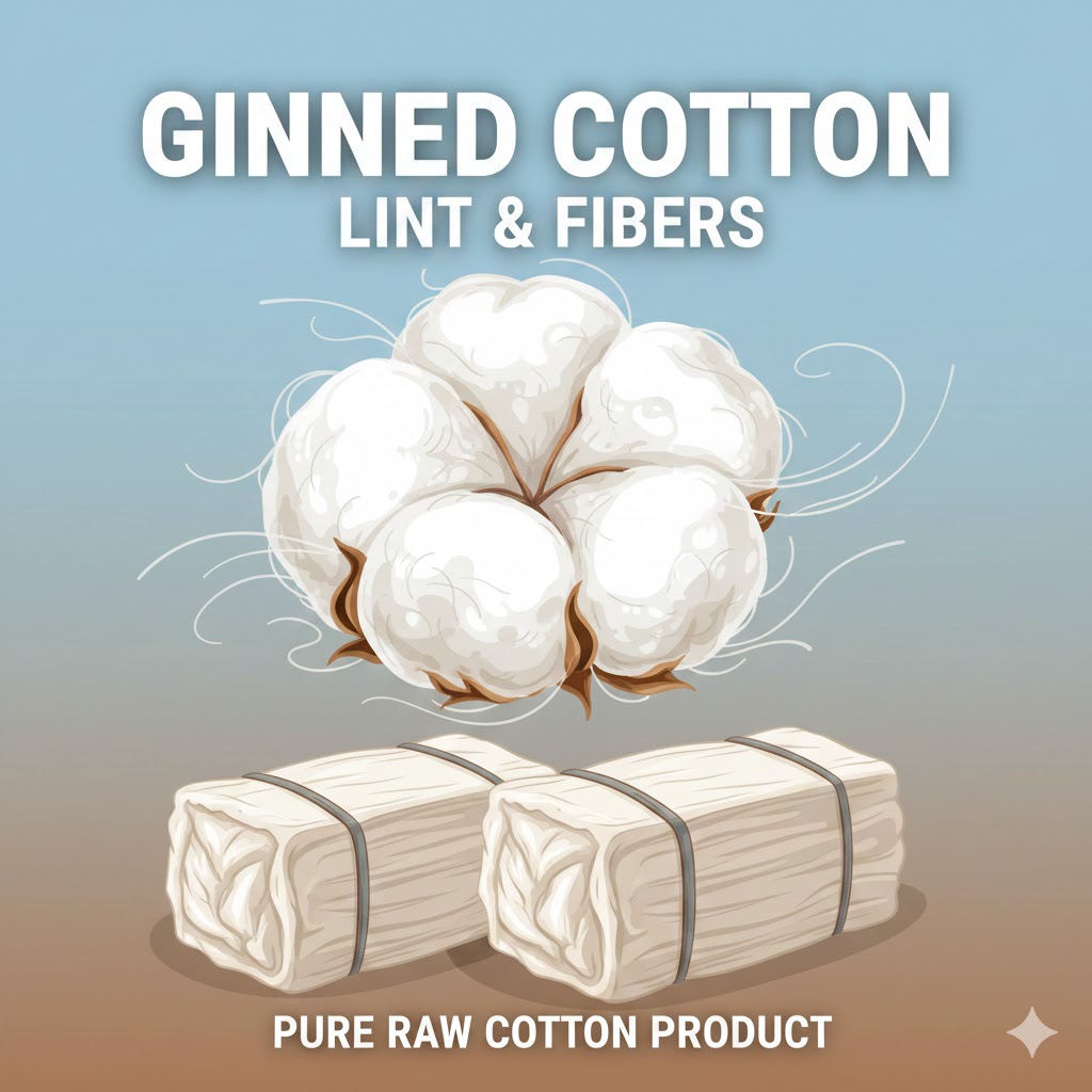 ginned cotton lint or fibers from raw cotton.