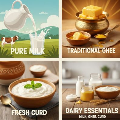  milk, ghee, curd, lassi, paneer, flavored milk, buttermilk,