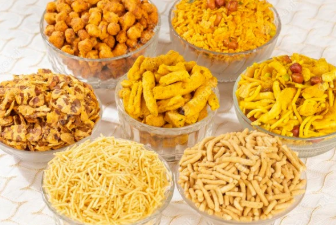  namkeens, snacks, sweets, gajak, and bakery items