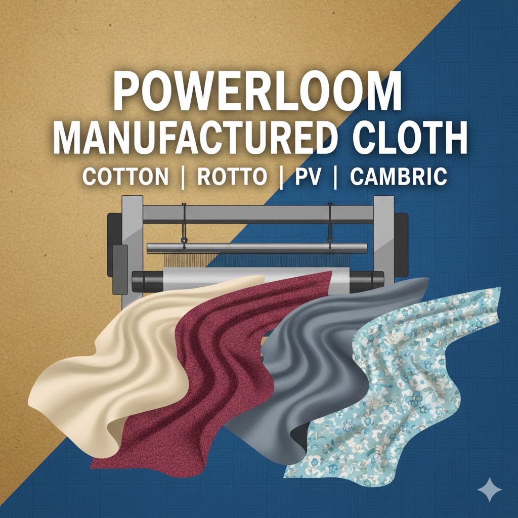 powerloom manufactured cloth in various categories Cotton, Rotto, PV, caambric .