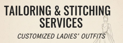tailoring and stitching services for customized ladies' outfits, including suits, dresses, and designer garments.