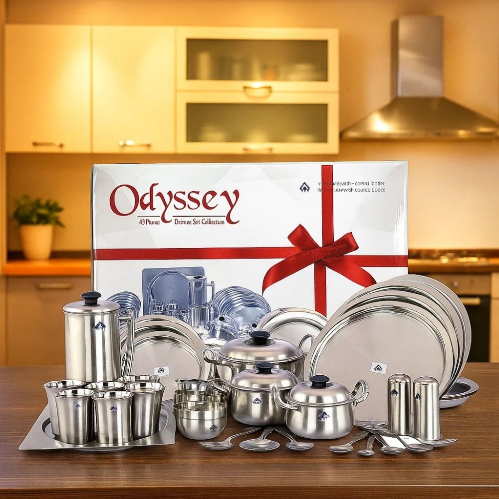 Dinner Set, 46 Pc, SAIL SALEM Stainless Steel Utensils, 304 Grade Stainless Steel, Matt Finish, Set for 6, Rust Crack Free, Recyclable, Eco- Friendly, Ideal Gift Pack, Everlasting