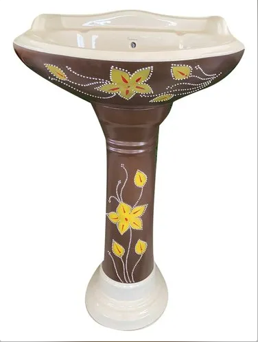 Ceramic Floral Printed Pedestal Wash Basin