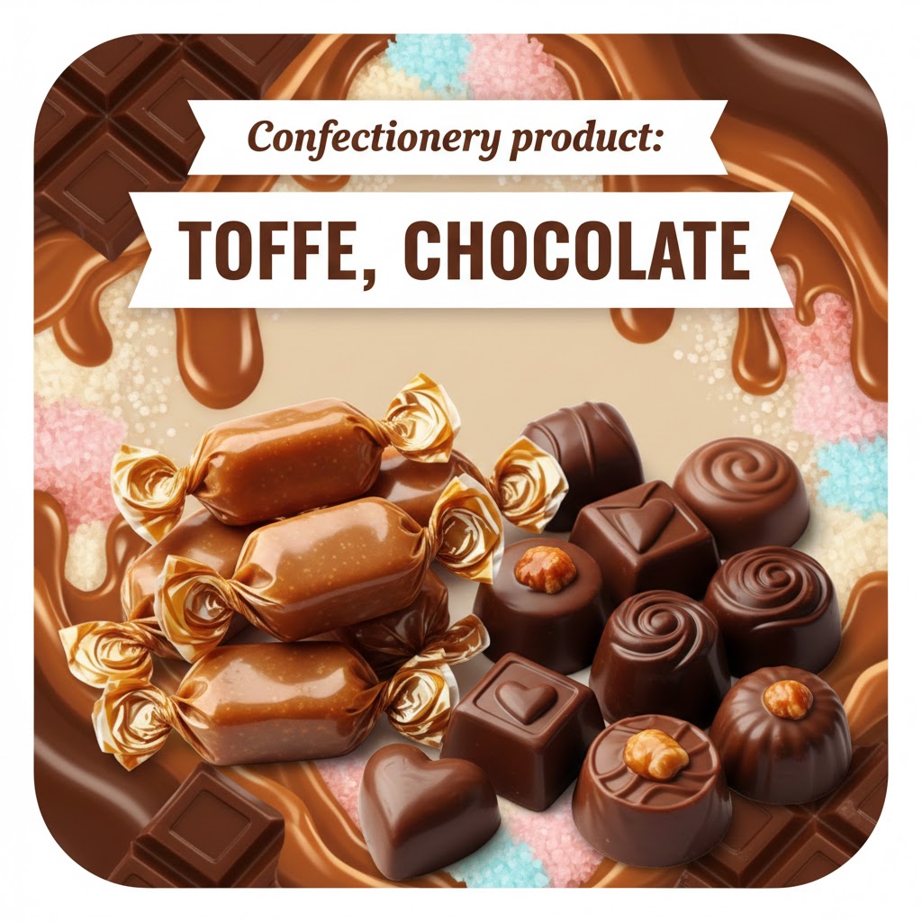 Confectionery product:- toffee, chocolate etc.