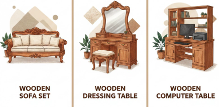 wooden sofa set, wooden dressing table & wooden computer table 